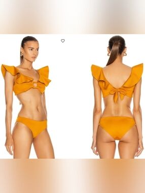 Johanna Ortiz NWT Luxury Yellow Ruffle Bikini Set Cutout Top High Cut Bottom